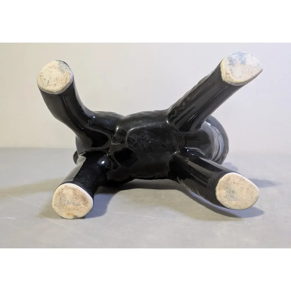 Vintage 1950s Black Lamb Ceramic Planter Kitsch Sheep Pot - AS IS / Worn